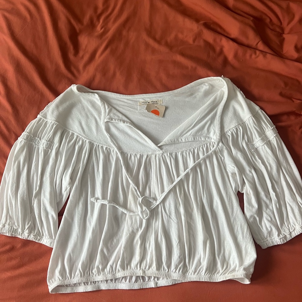 Free People White Blouse with Tie Detail